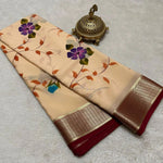 Pure Mysore Crepe Silk Saree With Digital Print And Zari Border
