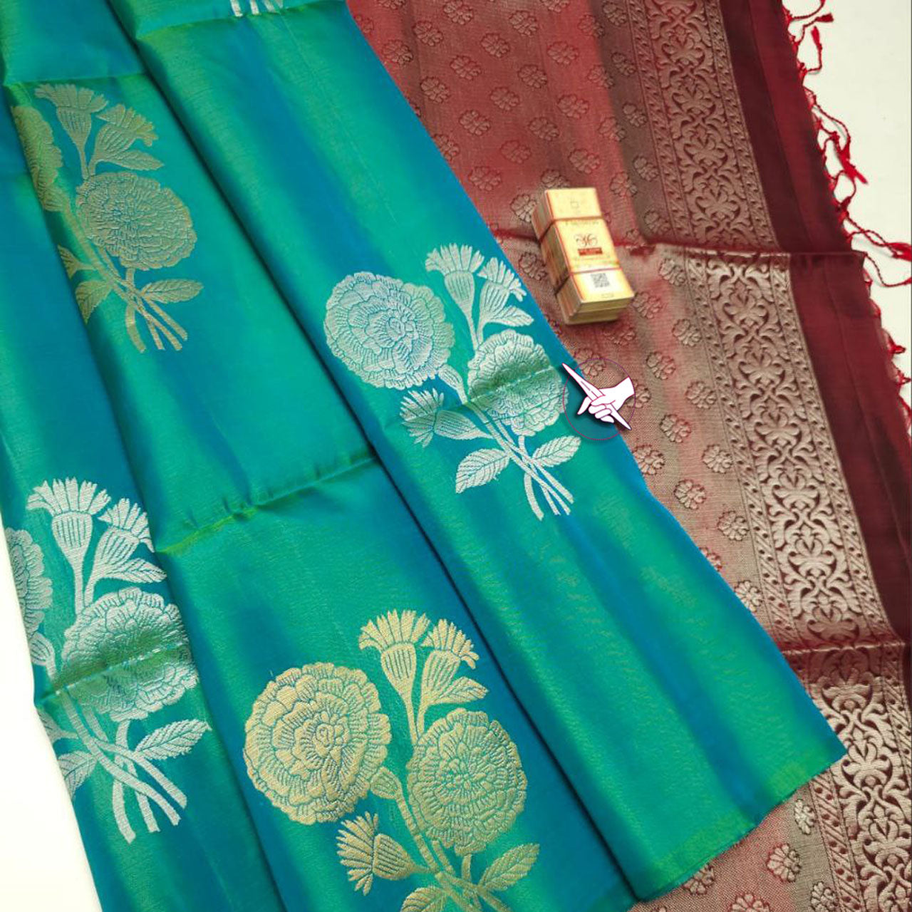 Gorgeous Cyan Kanchipuram Silk Saree Meenakari Weaving And Zari Work