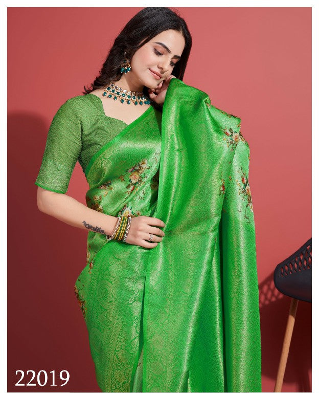 Whisper of Elegance: Soft Digital Printed Saree in Light Green