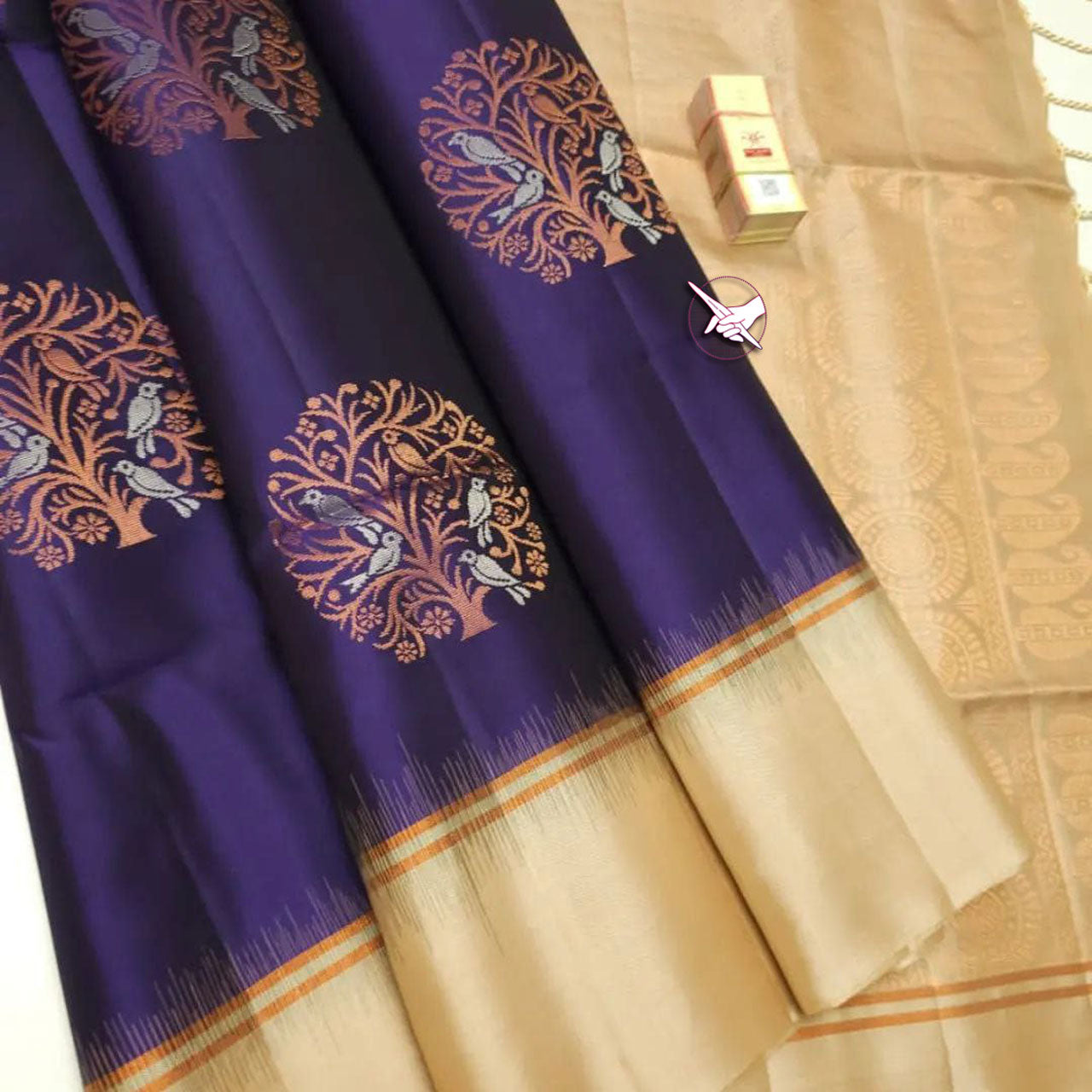 Navy Blue Elegant Kanchipuram Inspired Saree Soft Lichi Silk And South Charm