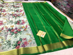 Contemporary Digital Print Saree In Pure Mysore Crepe Silk With Gold Zari