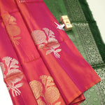 Bridal Peach Kanchipuram Silk Meena Work Saree With Heavy Zari Pallu