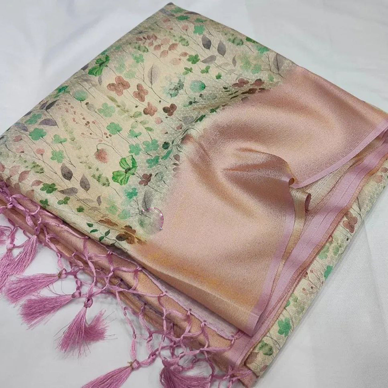 Beige Casual Soft Silk Saree Printed Everyday Look With Blouse