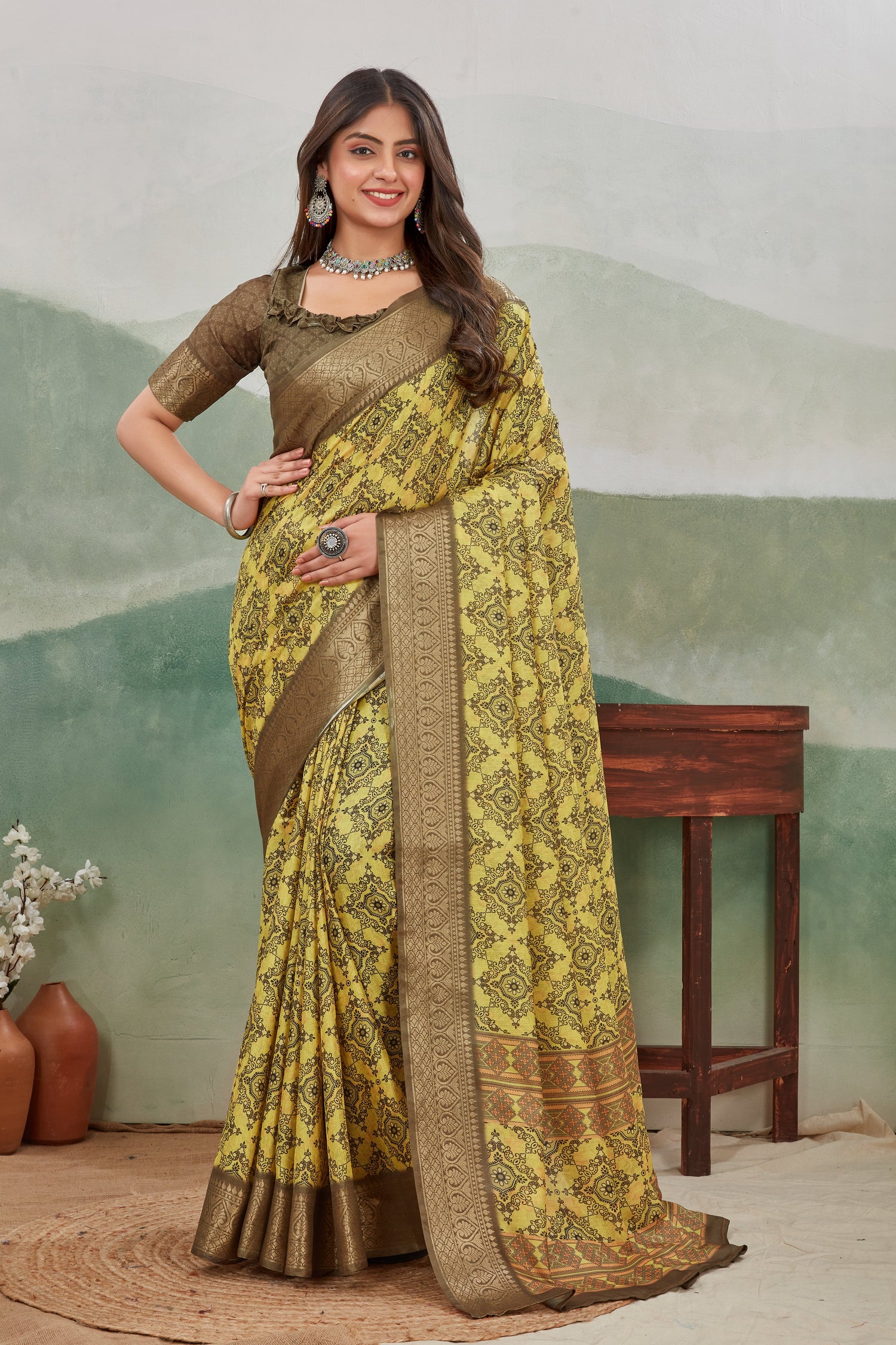 Eco Friendly Viscose Khadi Saree With Batik Inspired Digital Print