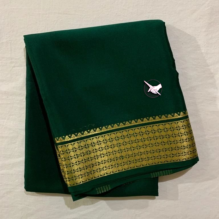 Festive Wear Green Traditional Mysore Silk Saree With Zari Border And Blouse Fabric