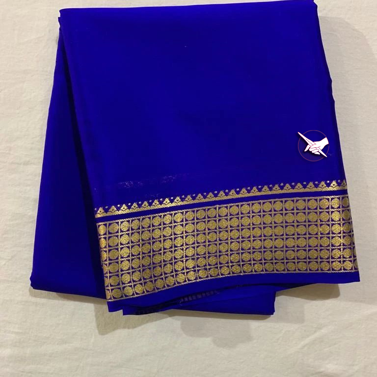 Zari Highlighted Blue Mysore Saree With Fancy Blouse For Festive Look