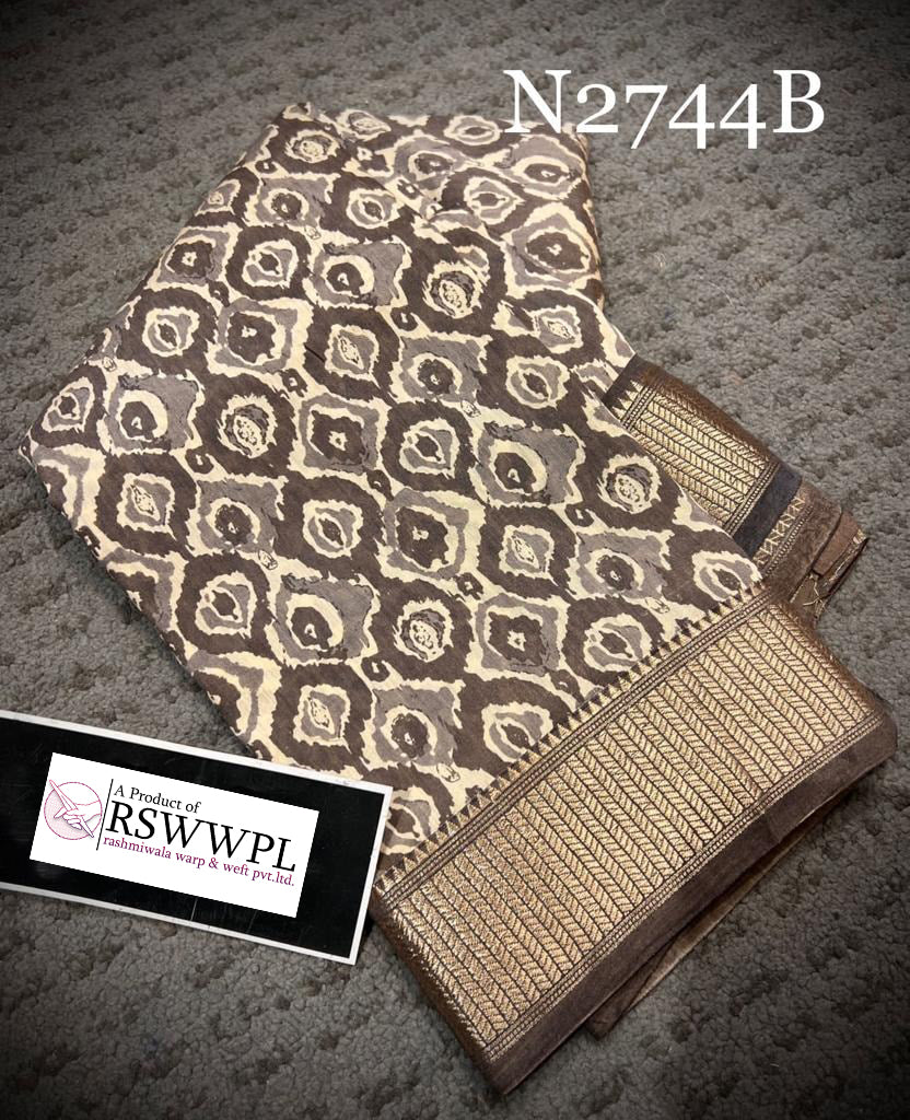 Handpicked Brown Dola Silk Saree Assam Pattu Style Digital Print