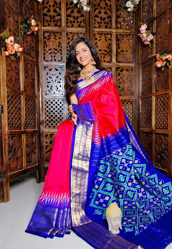 South Indian Kanchipuram Silk Saree With Ikkat Digital Design