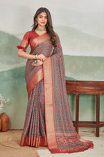 Handblock Inspired Batik Saree In Viscose Khadi