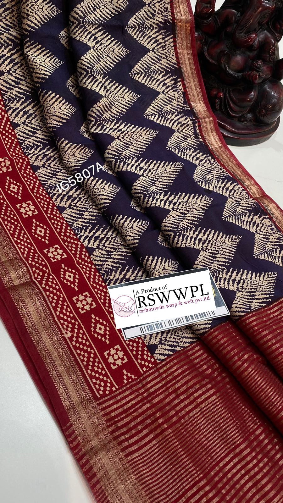 Blue Assam Pattu Inspired Dola Silk Saree With Print Work