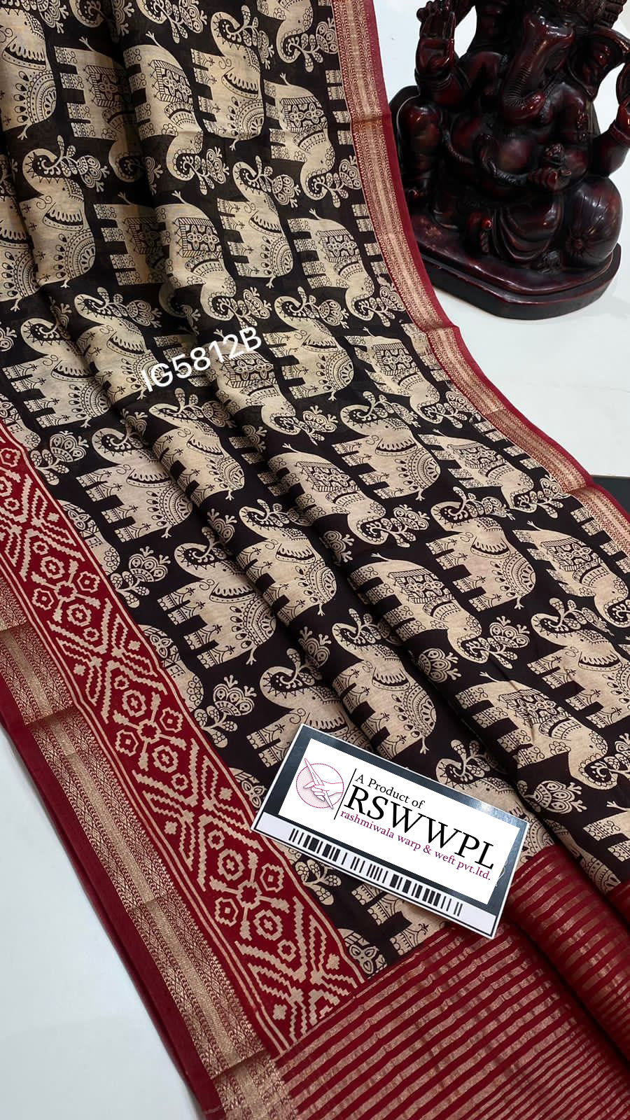 Regal Black Dola Silk Saree With Assam Traditional Pattu Print