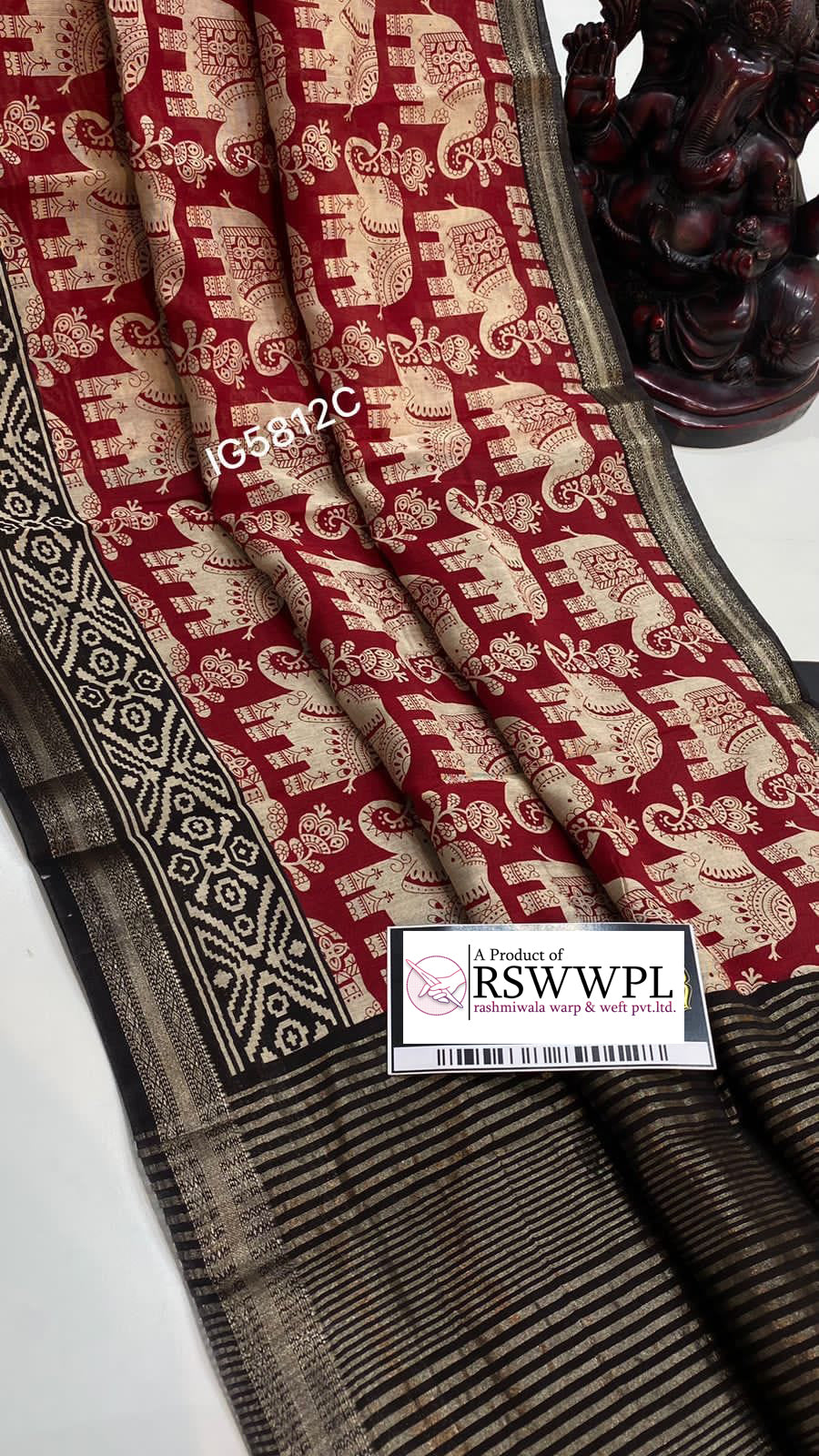 Soft Feel Red Pattu Saree In Dola Silk With Assamese Digital Motifs