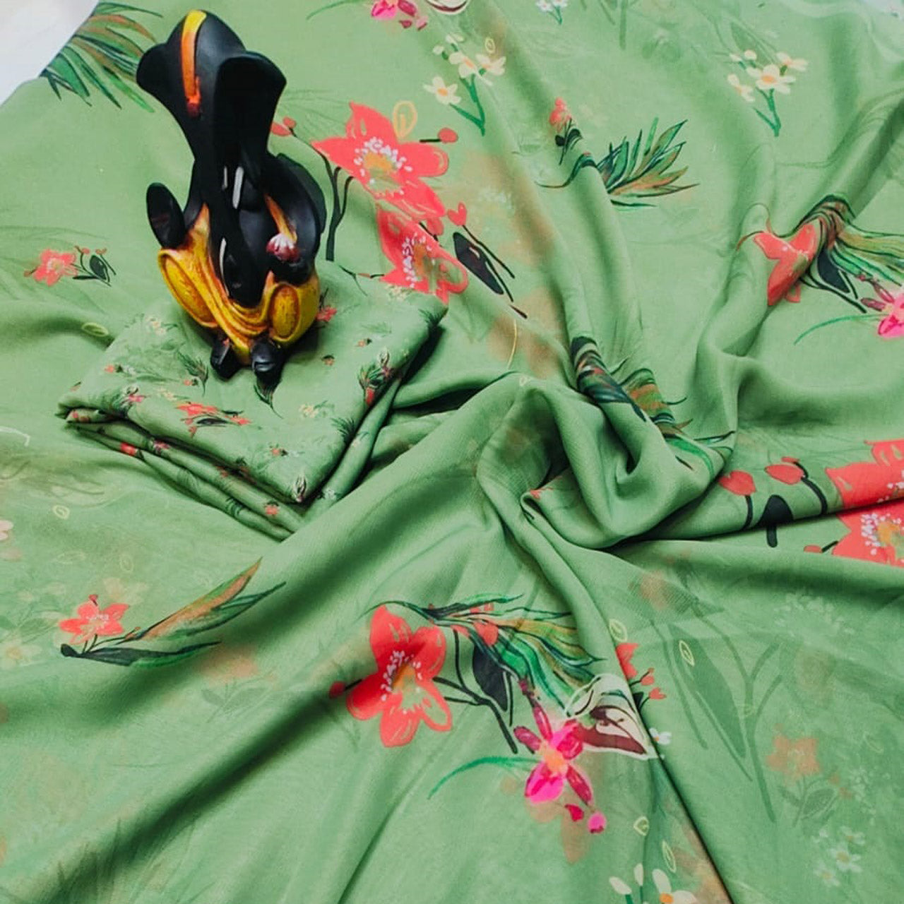 Alluring Sea Green Soft Georgette Saree Floral Digital Print For Chic Draping