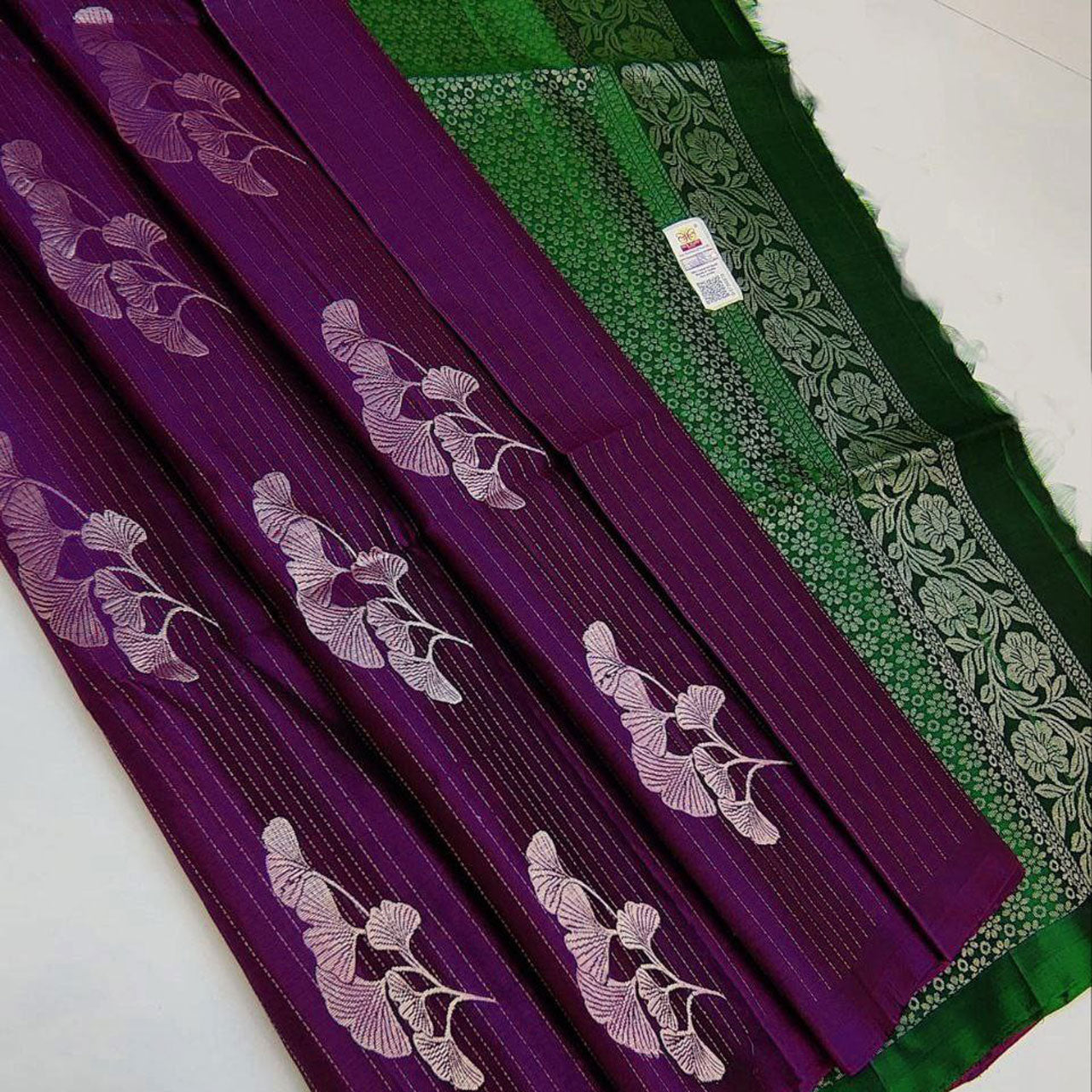 Artisan Purple Kanchipuram Saree Meena Buttas, Zari Weaving And Silk Pallu