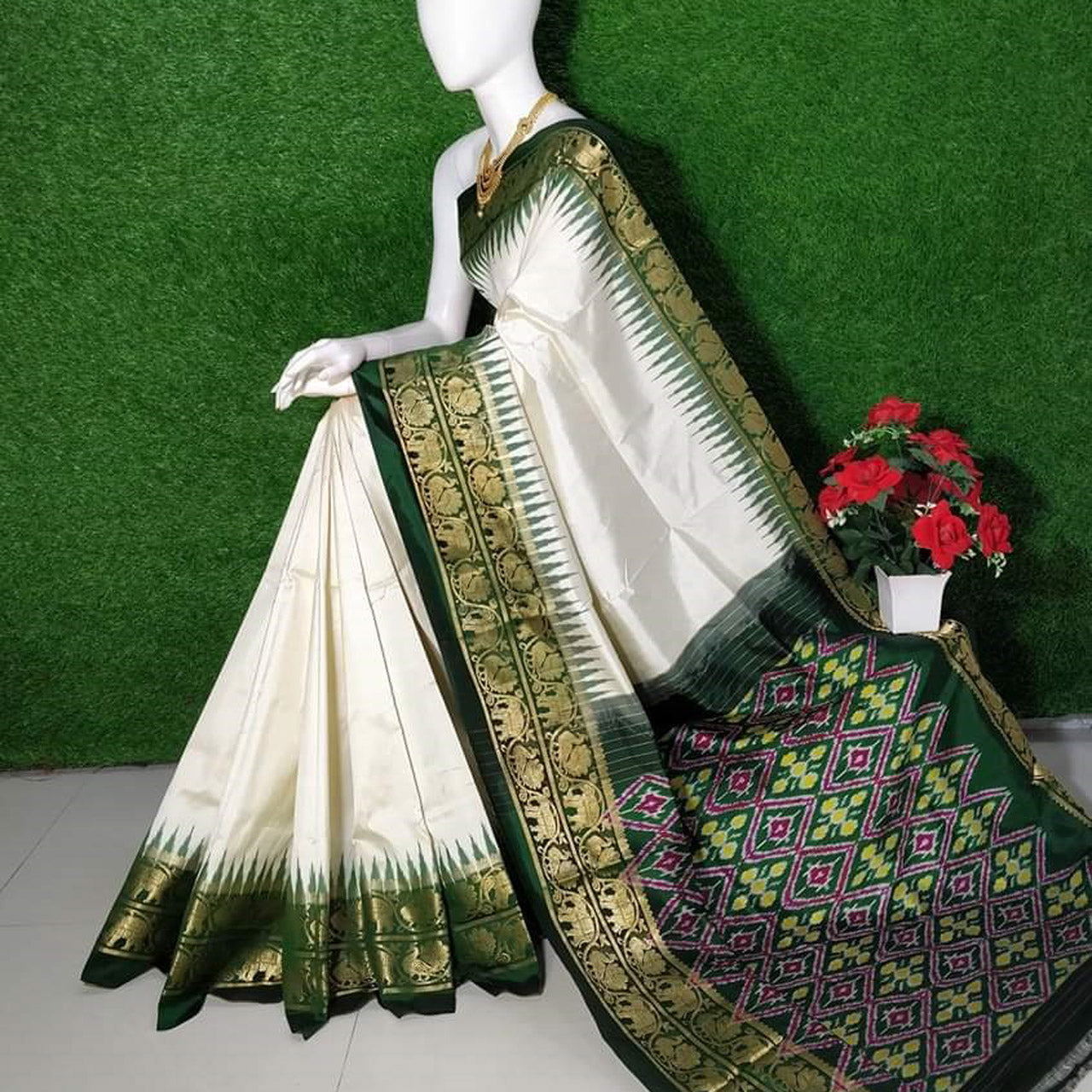 Chic White Fancy Silk Saree Kanchi Zari Border And Minimal Patola Style