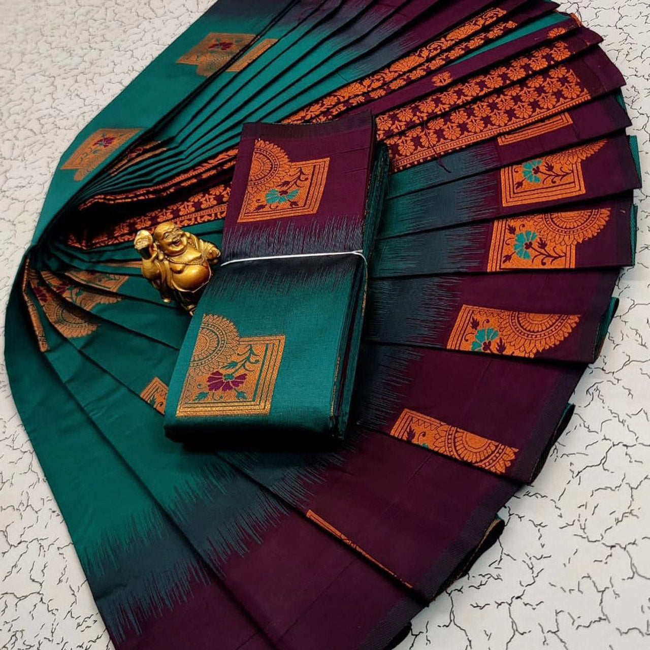 Blue South Indian Bridal Saree Designer Kubera Pattu 3D Woven Silk