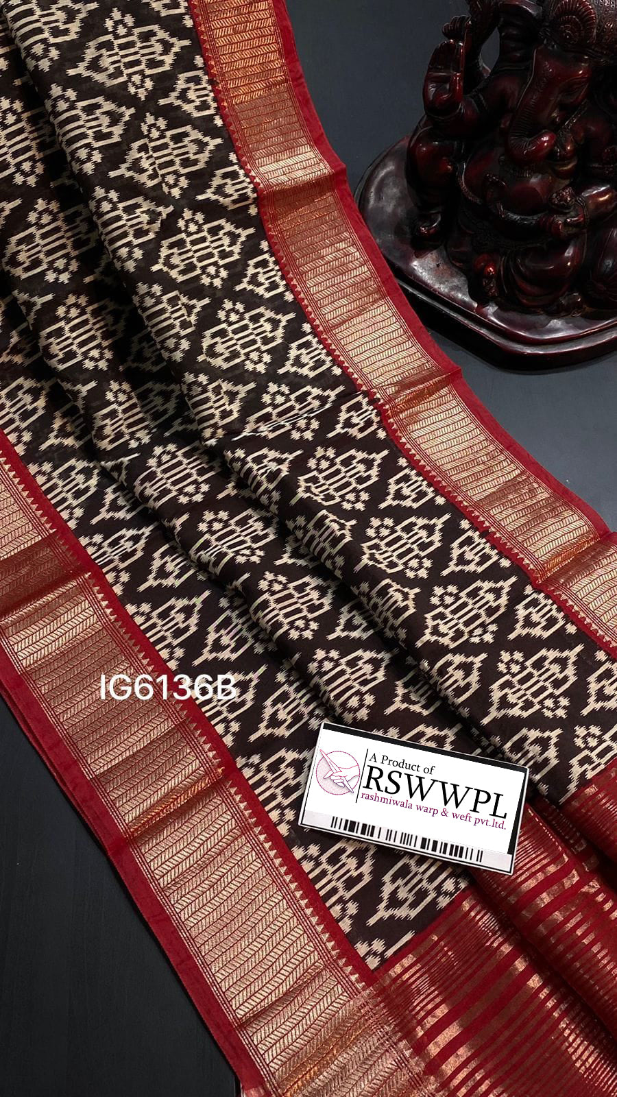 Authentic Assamese Black Dola Silk Saree With Pattu Style Digital Prints
