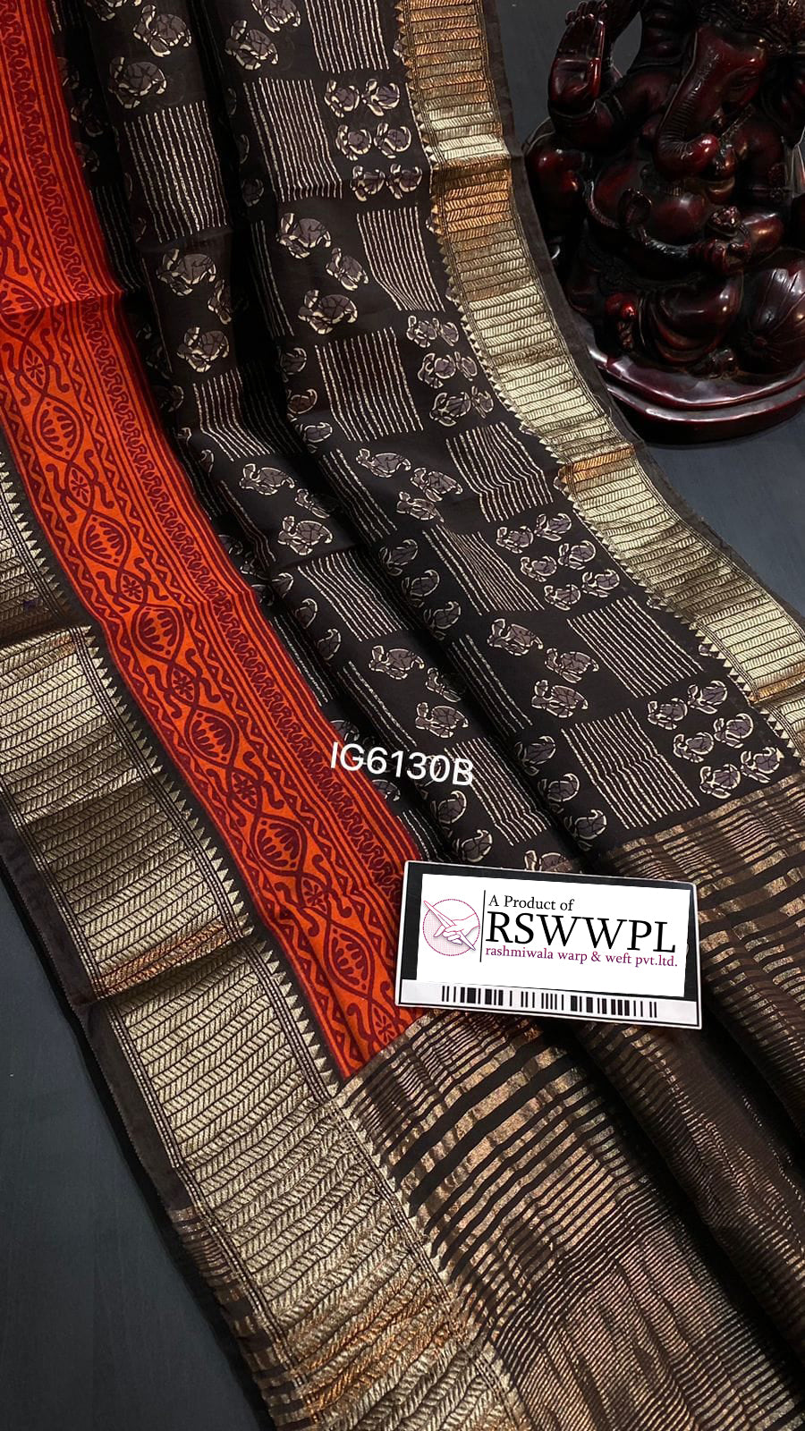 Ethnic Look Black Dola Silk Saree With Assamese Pattu Design