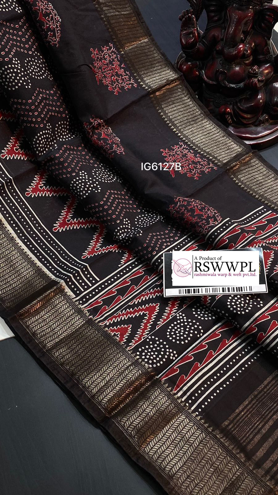 Vibrant Black Traditional Soft Silk Saree Assamese Pattu Prints