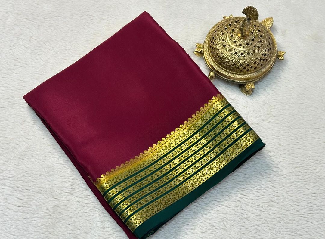 Beautiful Pure Mysore silk sarees having elegant contrast border