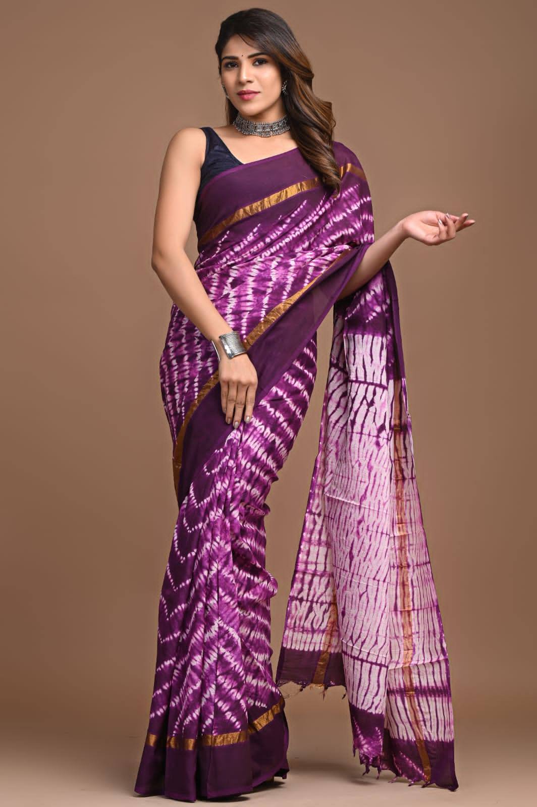 Printed Mulmul Saree For Everyday Wear In Rose With Matching Blouse