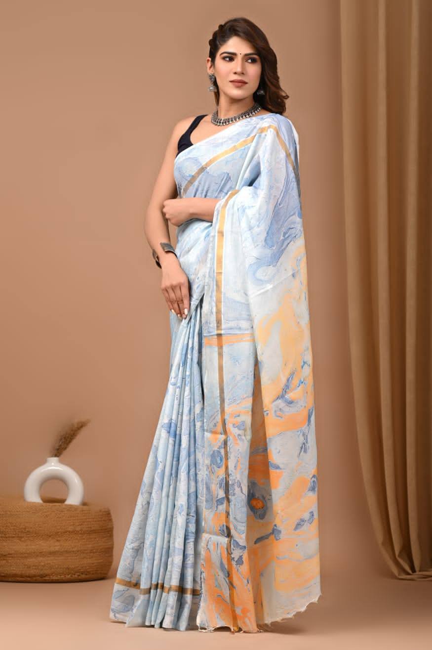 Elegant Mulmul Sarees with Vibrant Block Prints