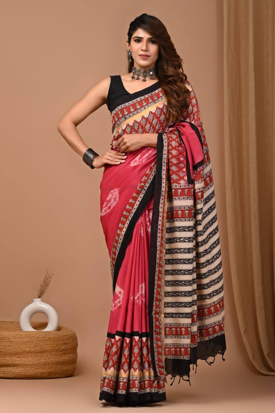 Drape Elegance with Ajrakh Mulmul Cotton Sarees