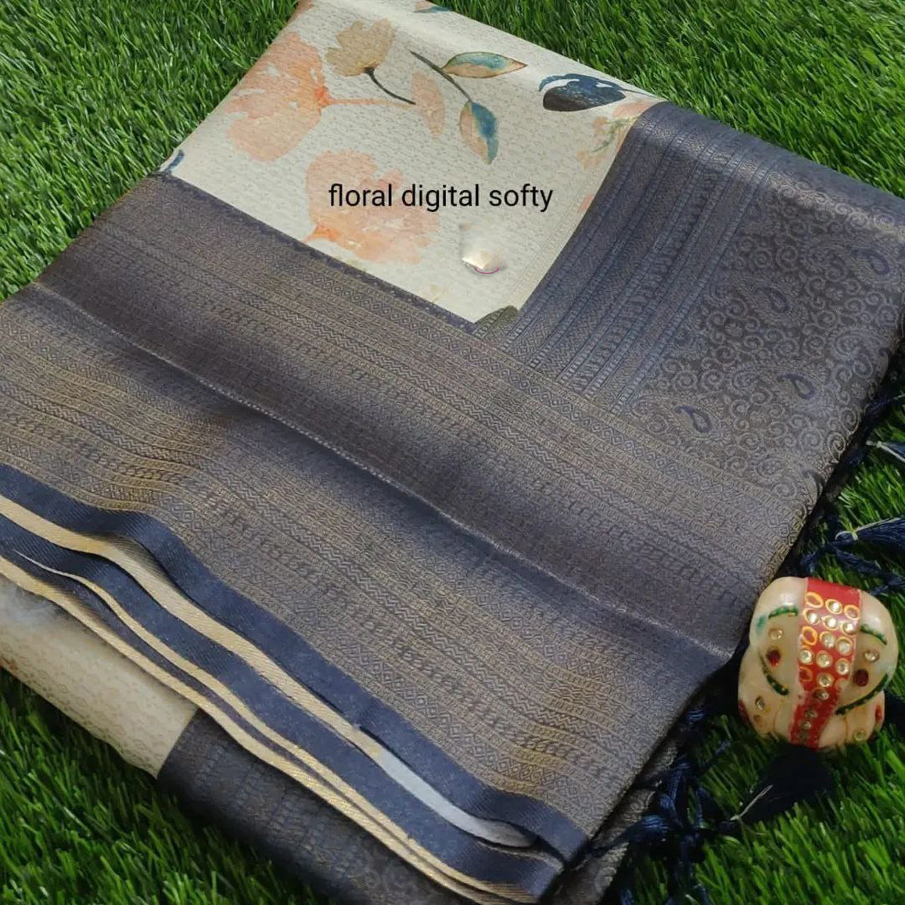 Beige Fancy Soft Silk Saree Printed Digital Design For Daily Style