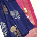 Pure Kanchipuram Silk Saree Navy Blue With Meena Buttas And Grand Zari Pallu