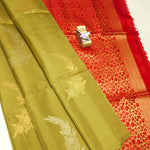 Graceful Mehendi Green Kanchipuram Silk Saree With Zari Pallu And Meena Butta Work