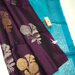 Traditional Kanchipuram Silk Saree In Purple With Meenakari Butta Weaving