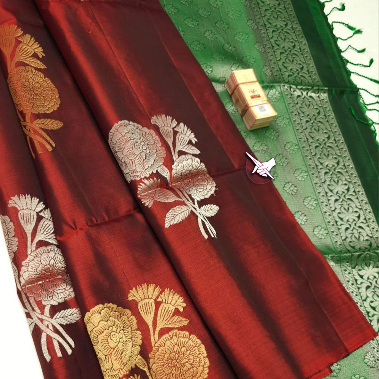 Designer Maroon Kanchipuram Silk Saree With Butta Work And Heavy Pallu Weaving