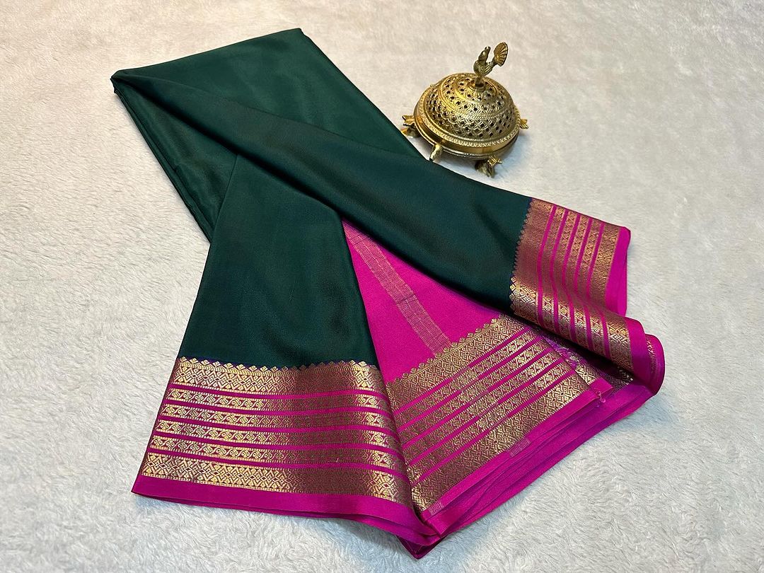 Beautiful Pure Mysore silk sarees having elegant contrast border