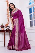 Pure Mysore Crepe Fancy Saree With Plain Texture