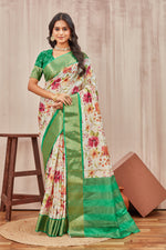 Beige Mysore Crepe Silk Saree With Trendy Digital Prints Ideal For Regular Wear
