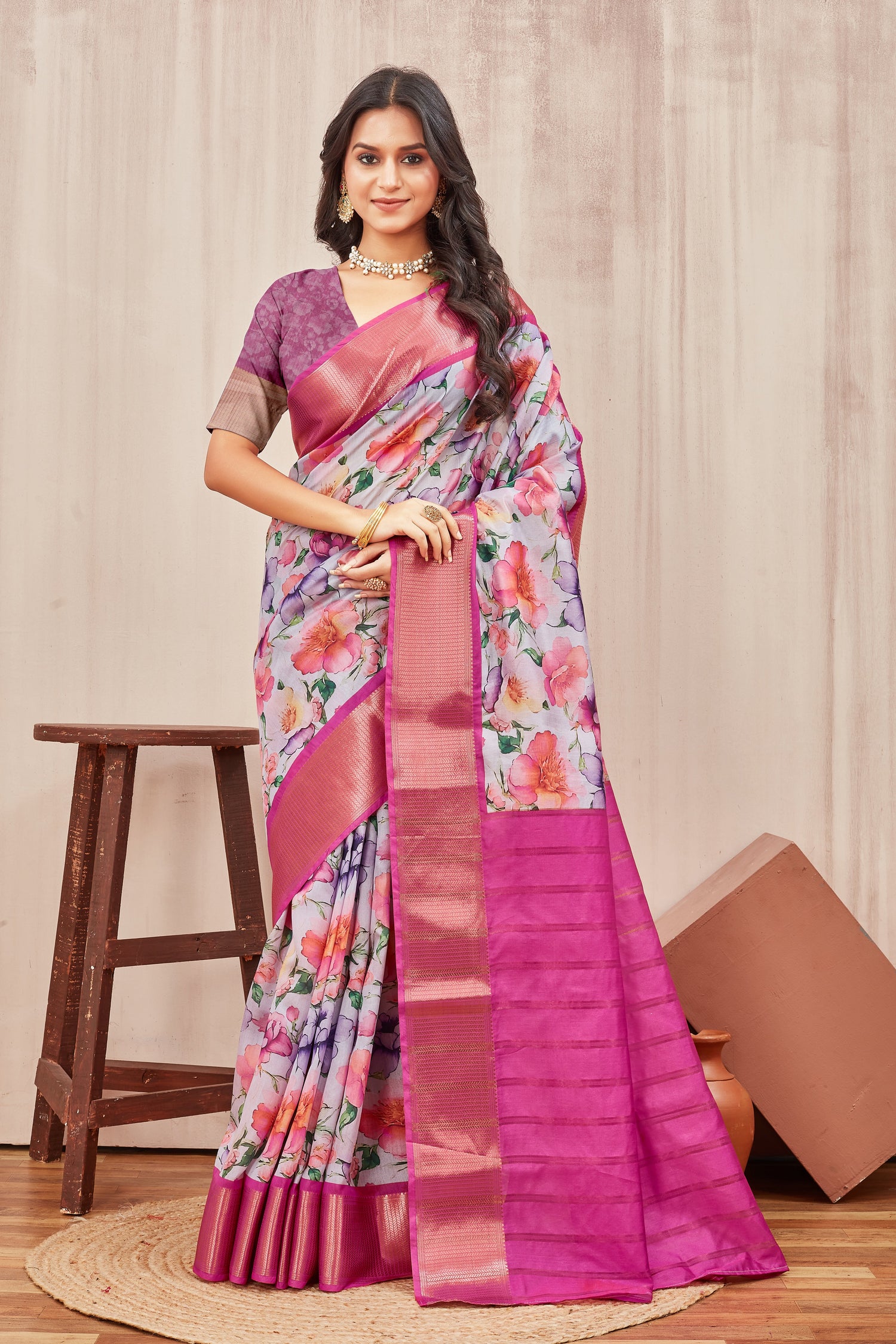Traditional Digital Print Saree In Mysore Crepe Silk Lightweight Everyday Look