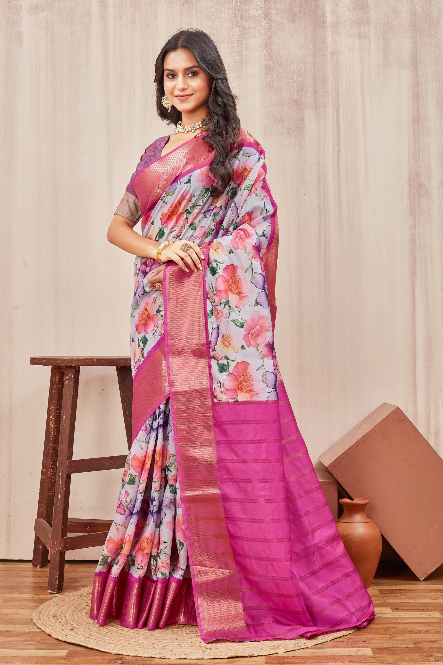 Traditional Digital Print Saree In Mysore Crepe Silk Lightweight Everyday Look