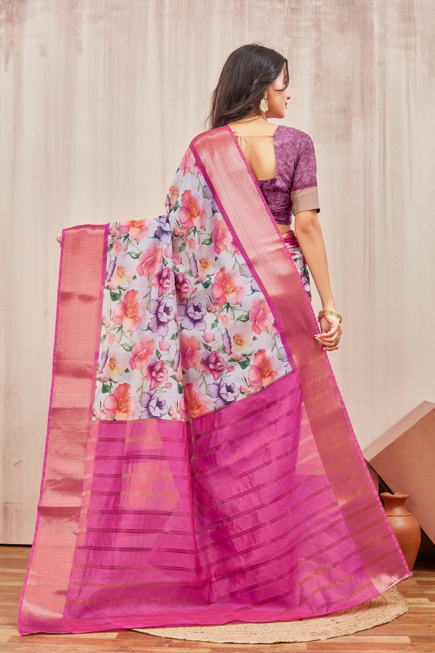 Traditional Digital Print Saree In Mysore Crepe Silk Lightweight Everyday Look