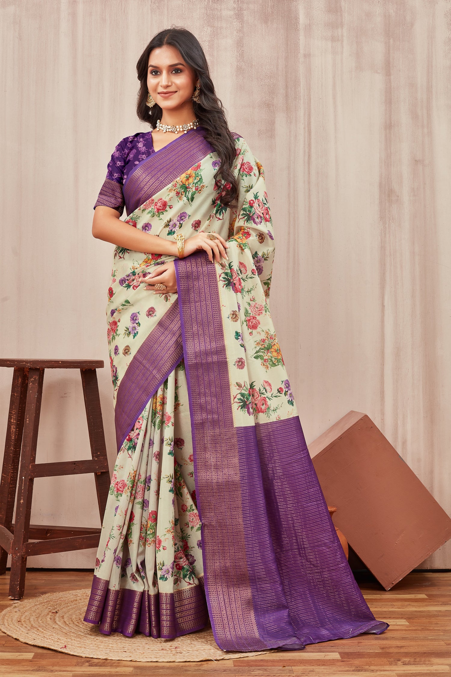 Classic Mysore Crepe Silk Saree With Modern Digital Prints For Everyday Wear