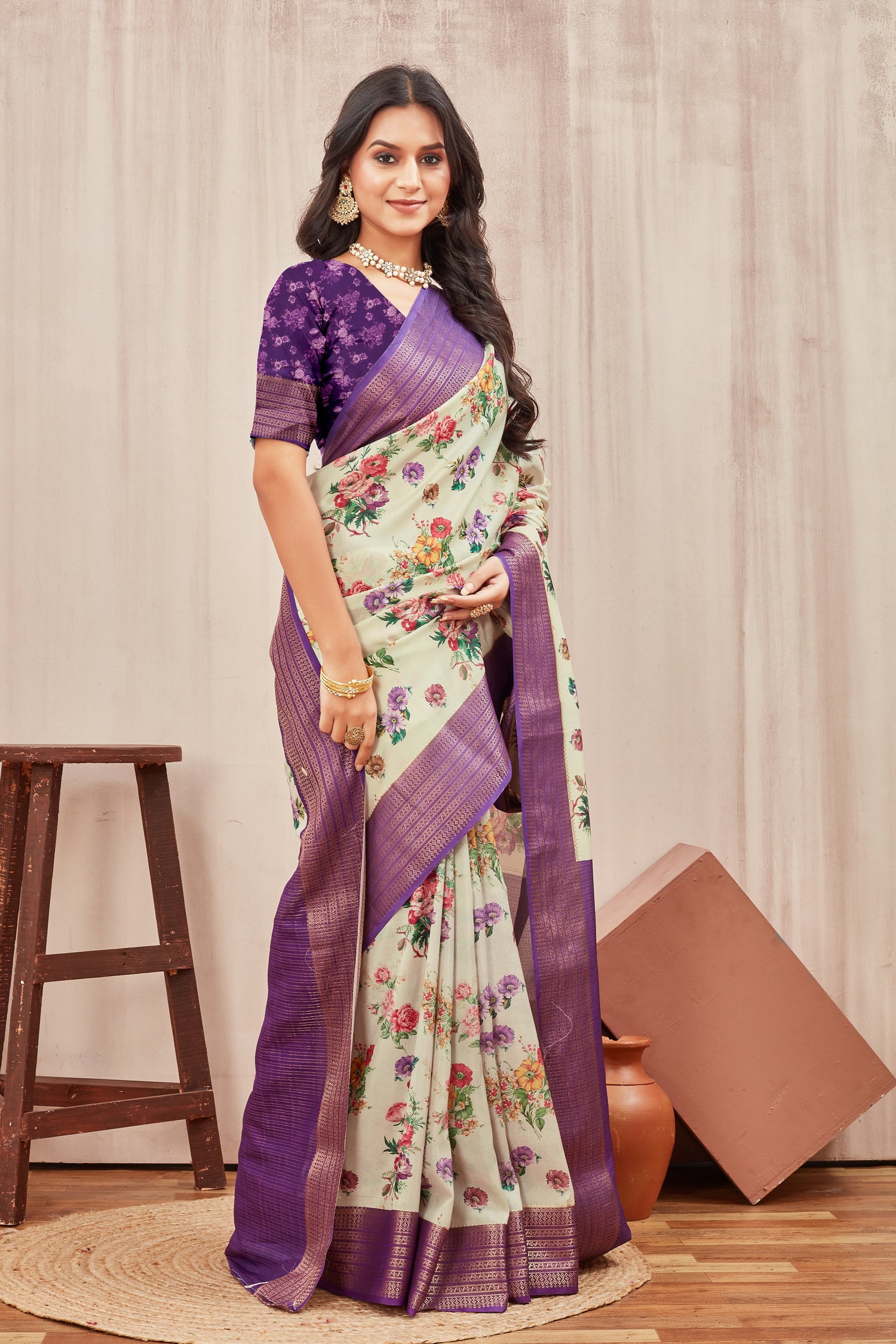 Classic Mysore Crepe Silk Saree With Modern Digital Prints For Everyday Wear