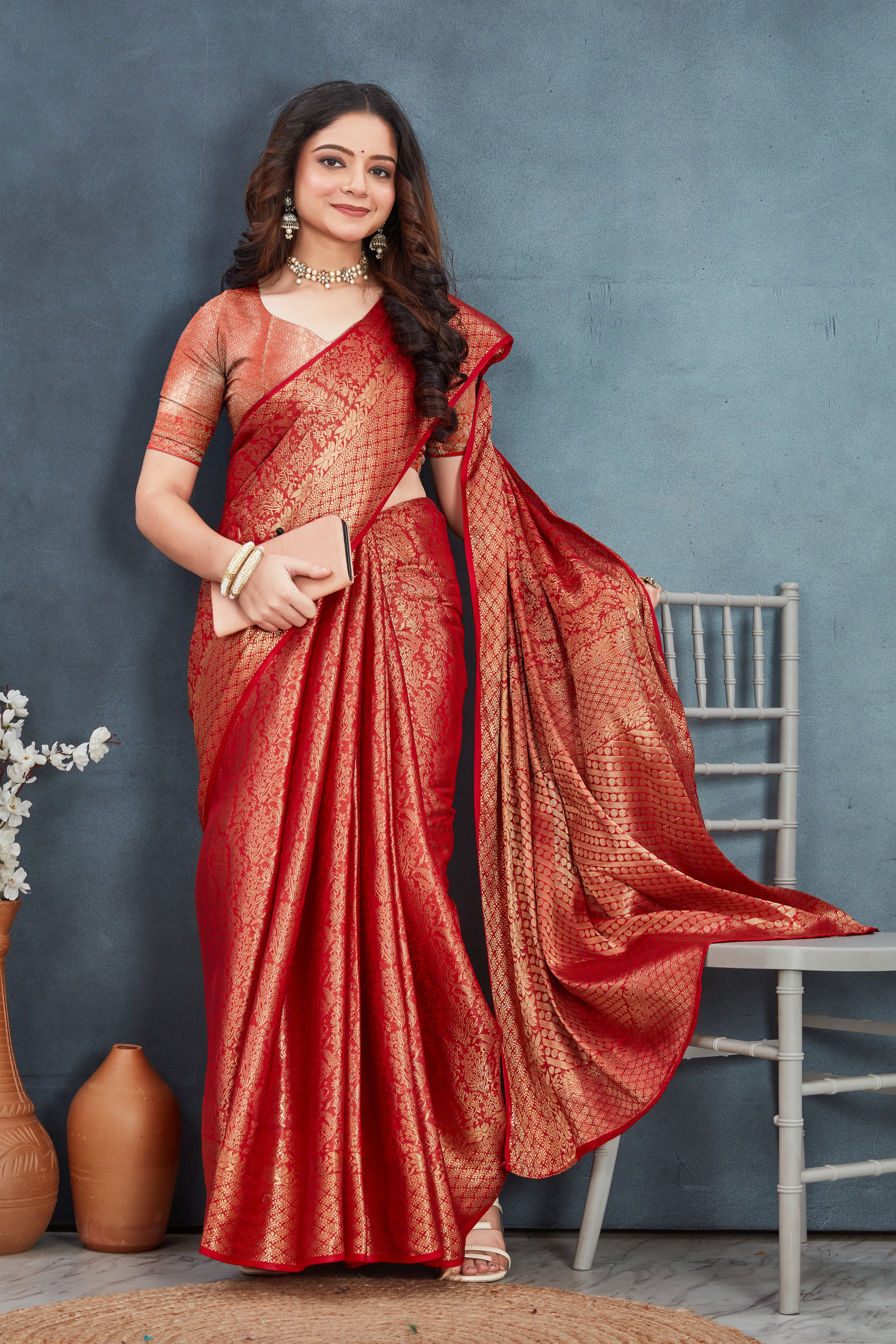 Elegant Mysore Brocade Silk Saree in Red