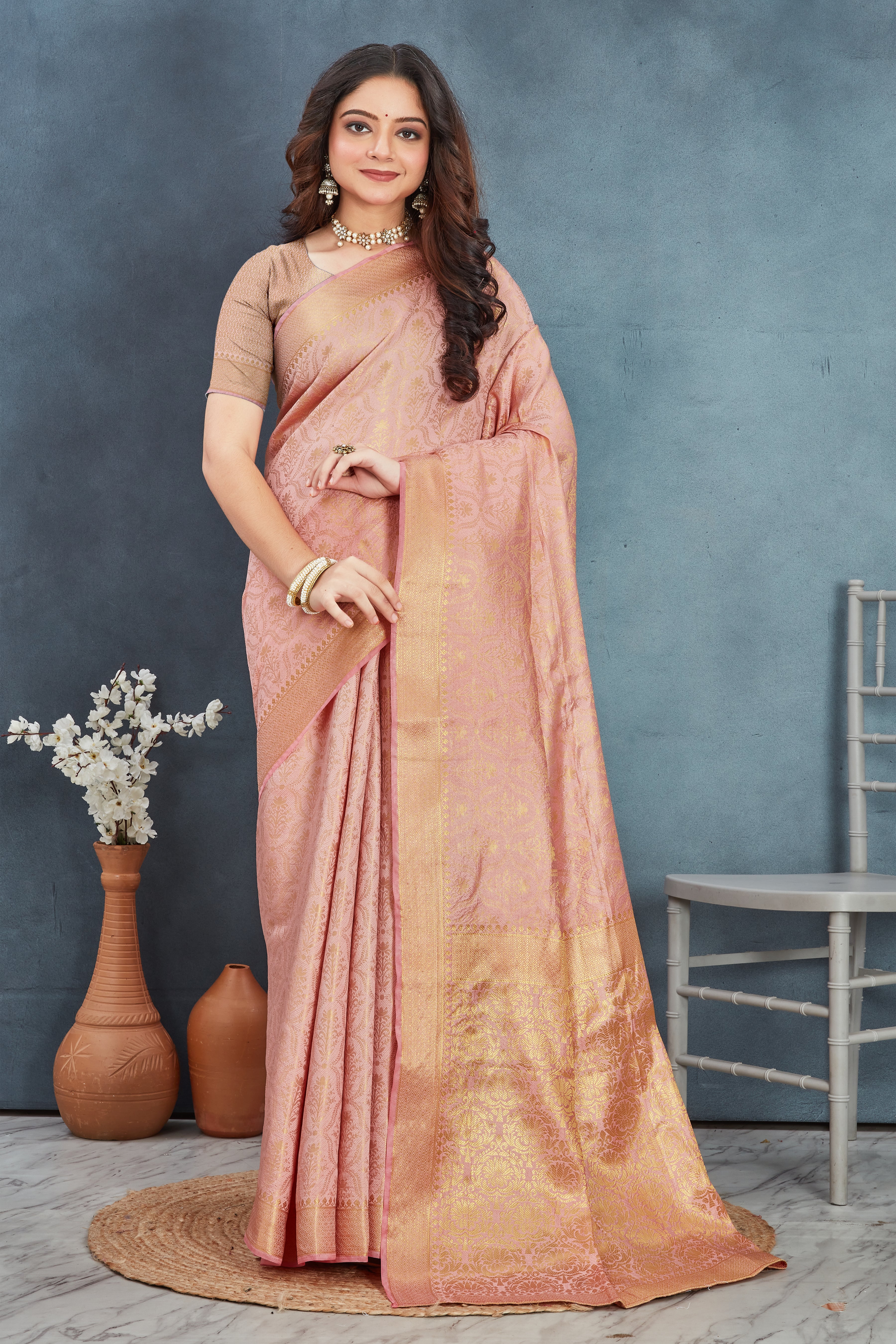 Elegant Mysore Brocade Silk Saree in Peach
