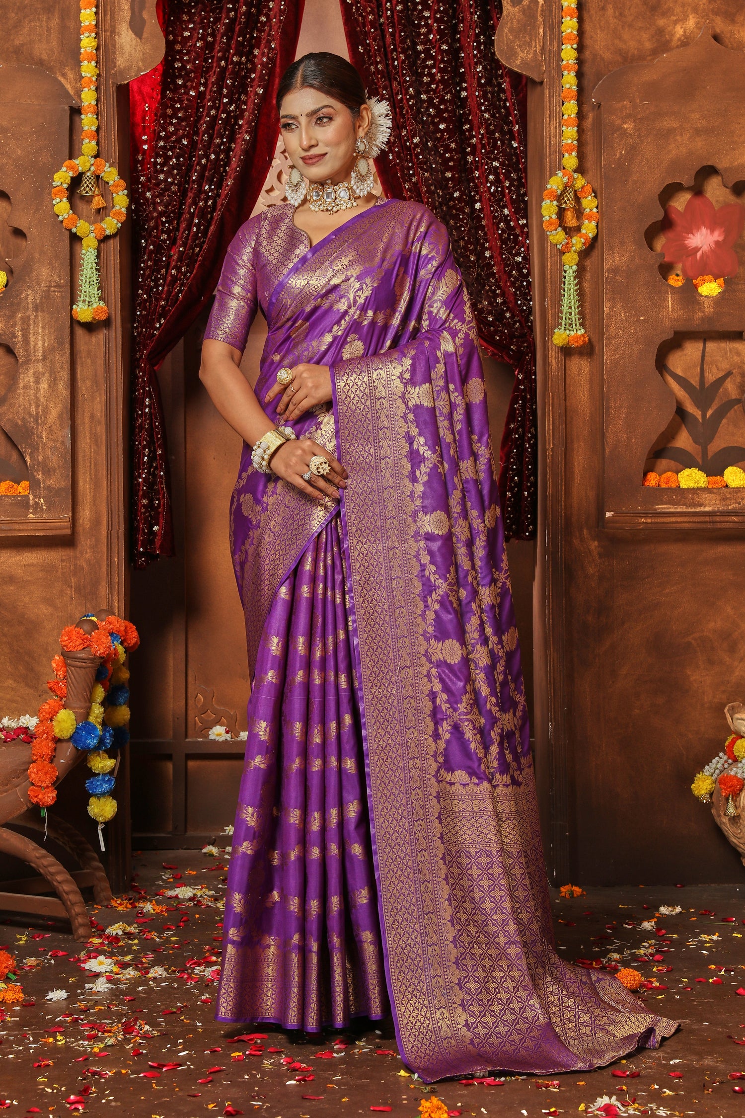 Handwoven Brocade Zari Silk Saree For Wedding Functions