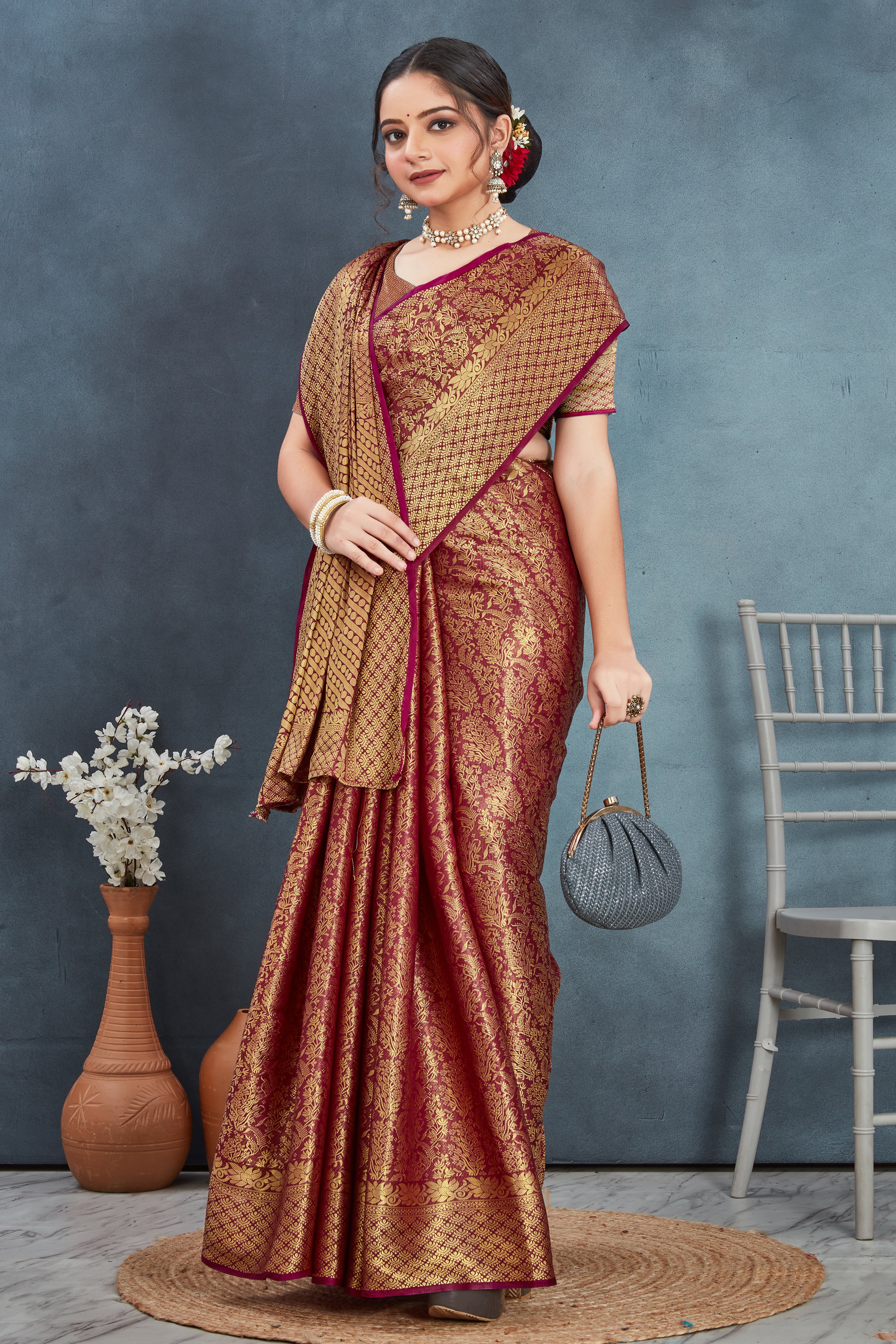 Elegant Mysore Brocade Silk Saree in Maroon