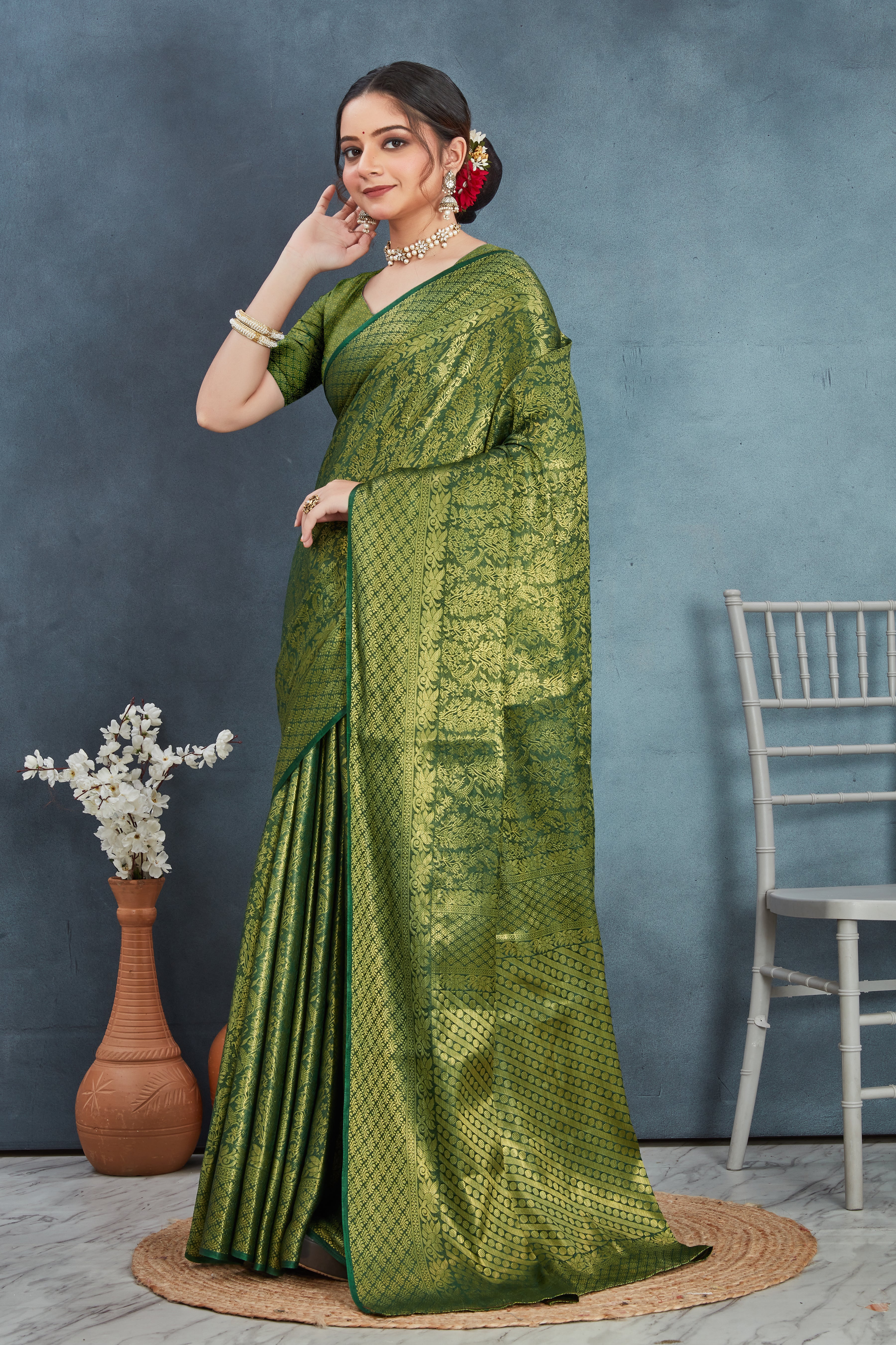 Elegant Mysore Brocade Silk Saree in Green
