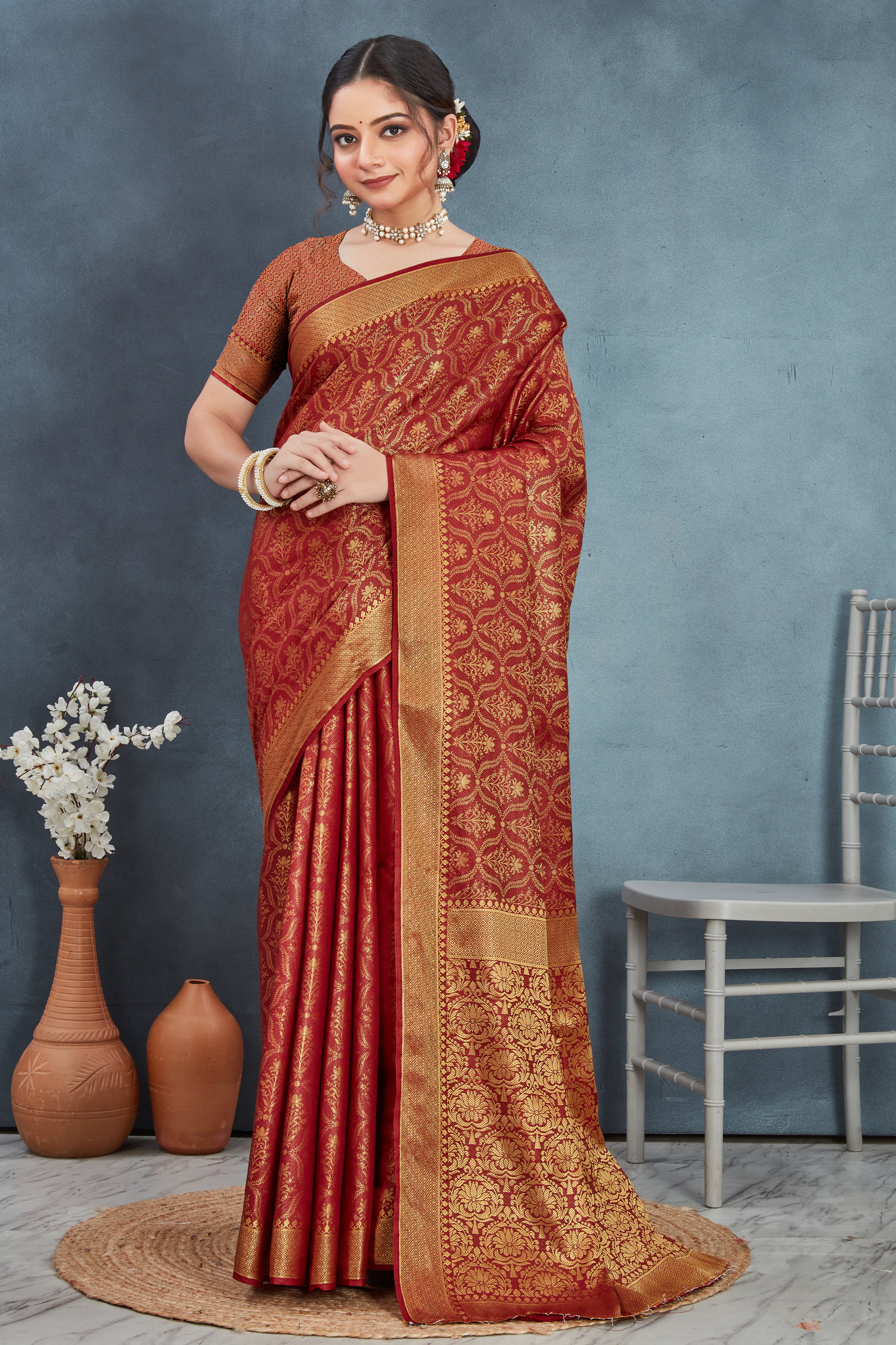 Elegant Mysore Brocade Silk Saree in Brown