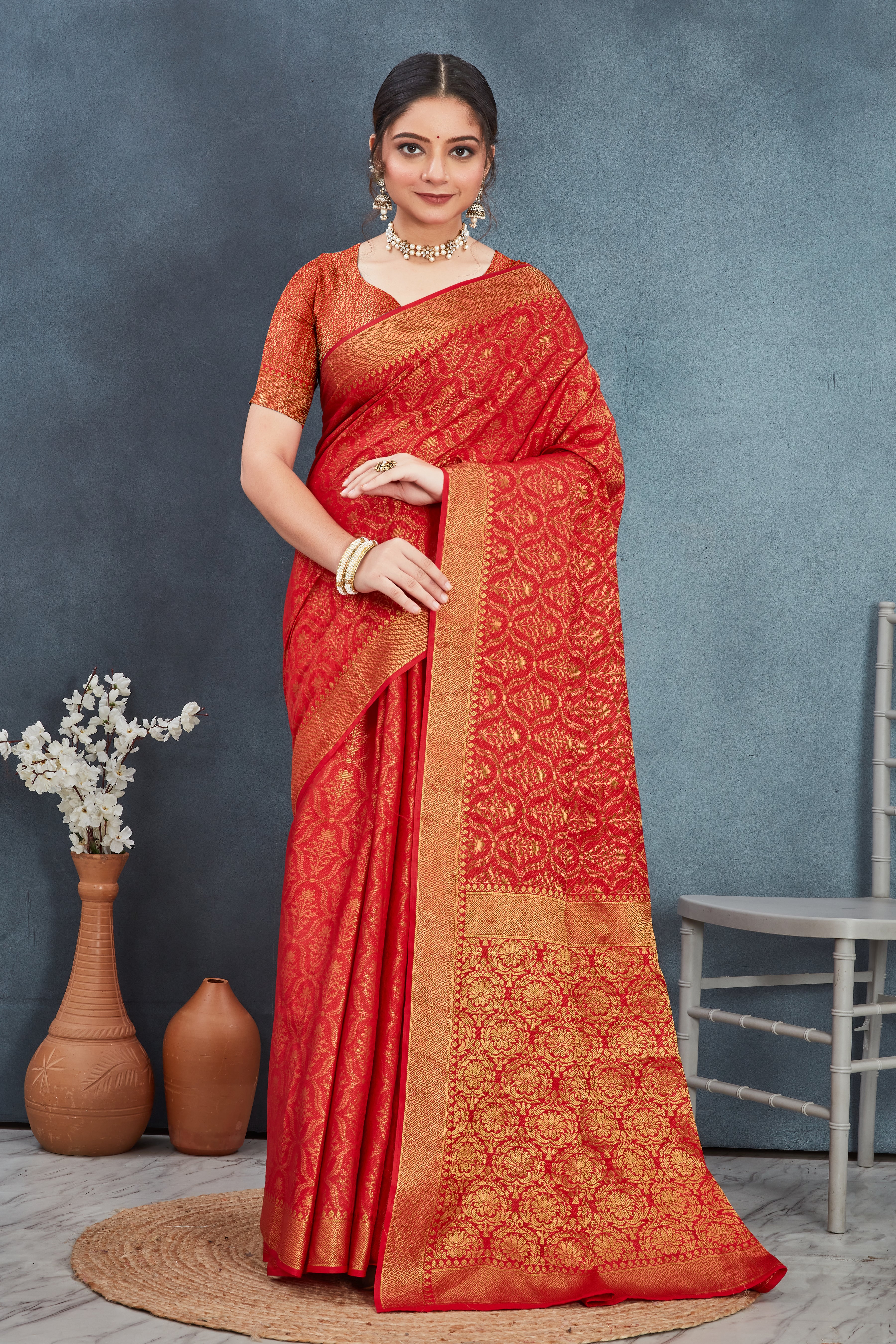 Regal Elegance: Mysore Brocade Silk Saree in Red