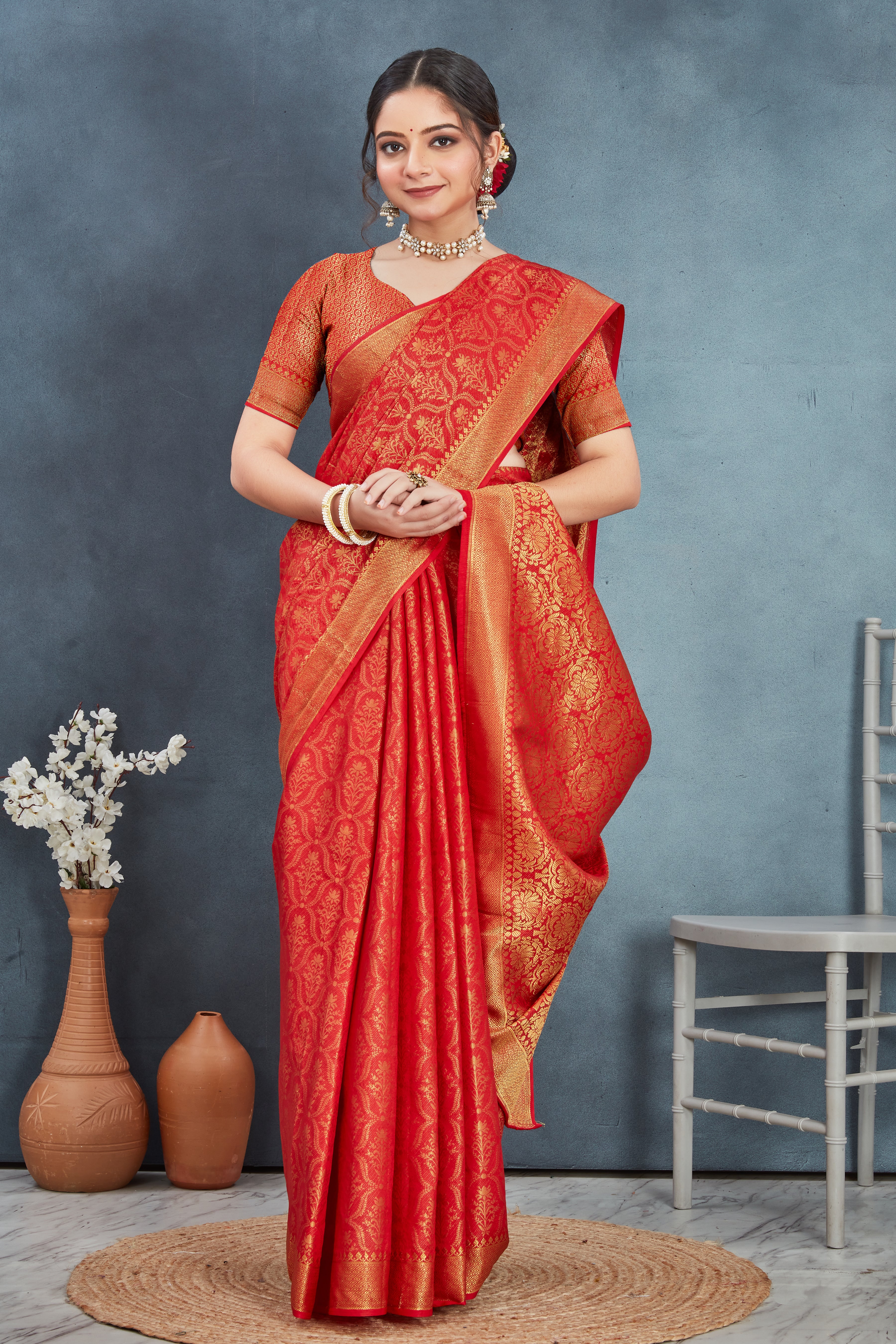 Regal Elegance: Mysore Brocade Silk Saree in Red