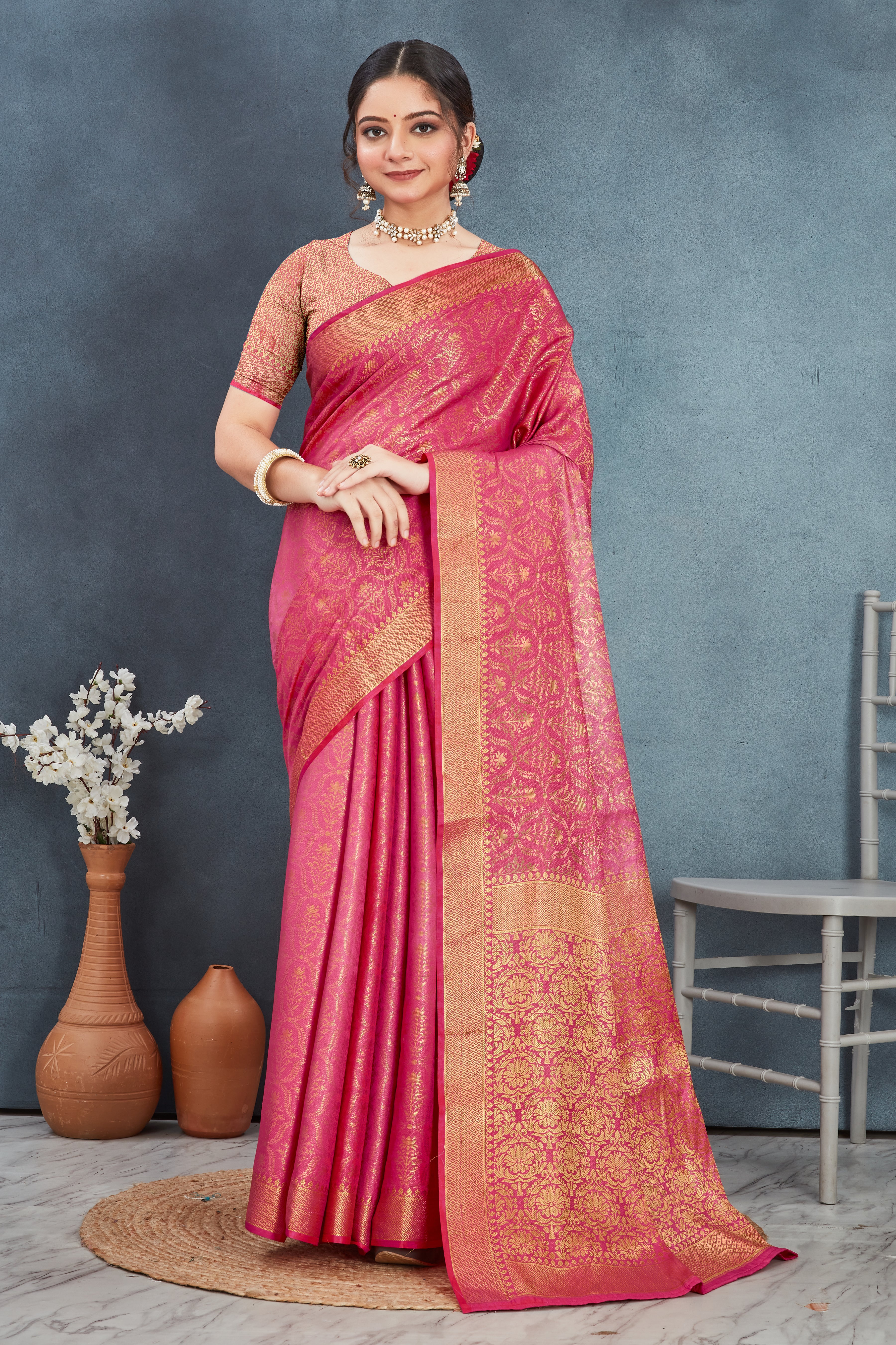 Elegant Mysore Brocade Silk Saree in Pink