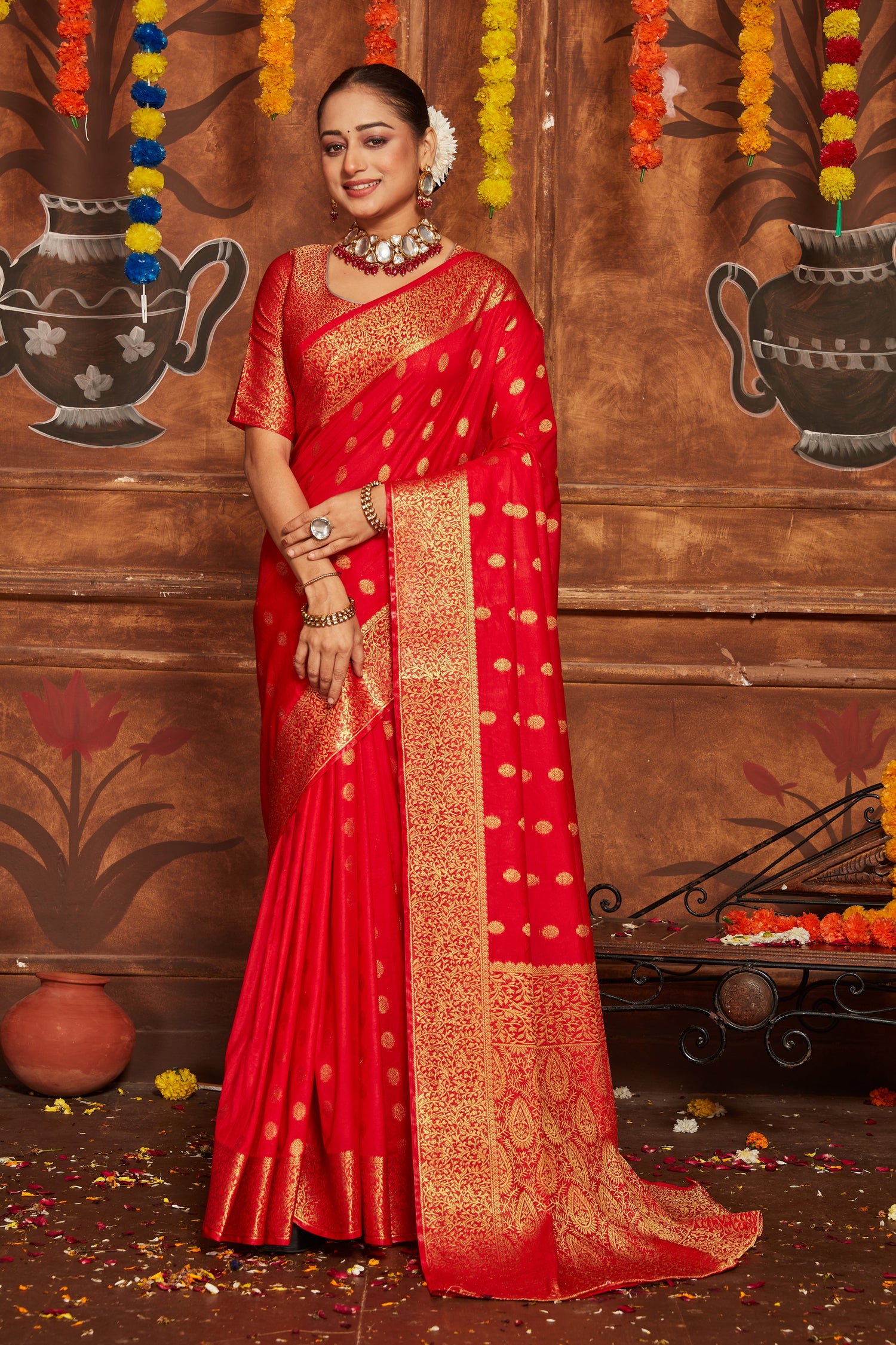 Heavily Woven Mysore Silk Saree With Banarasi Accents For Bride To Be